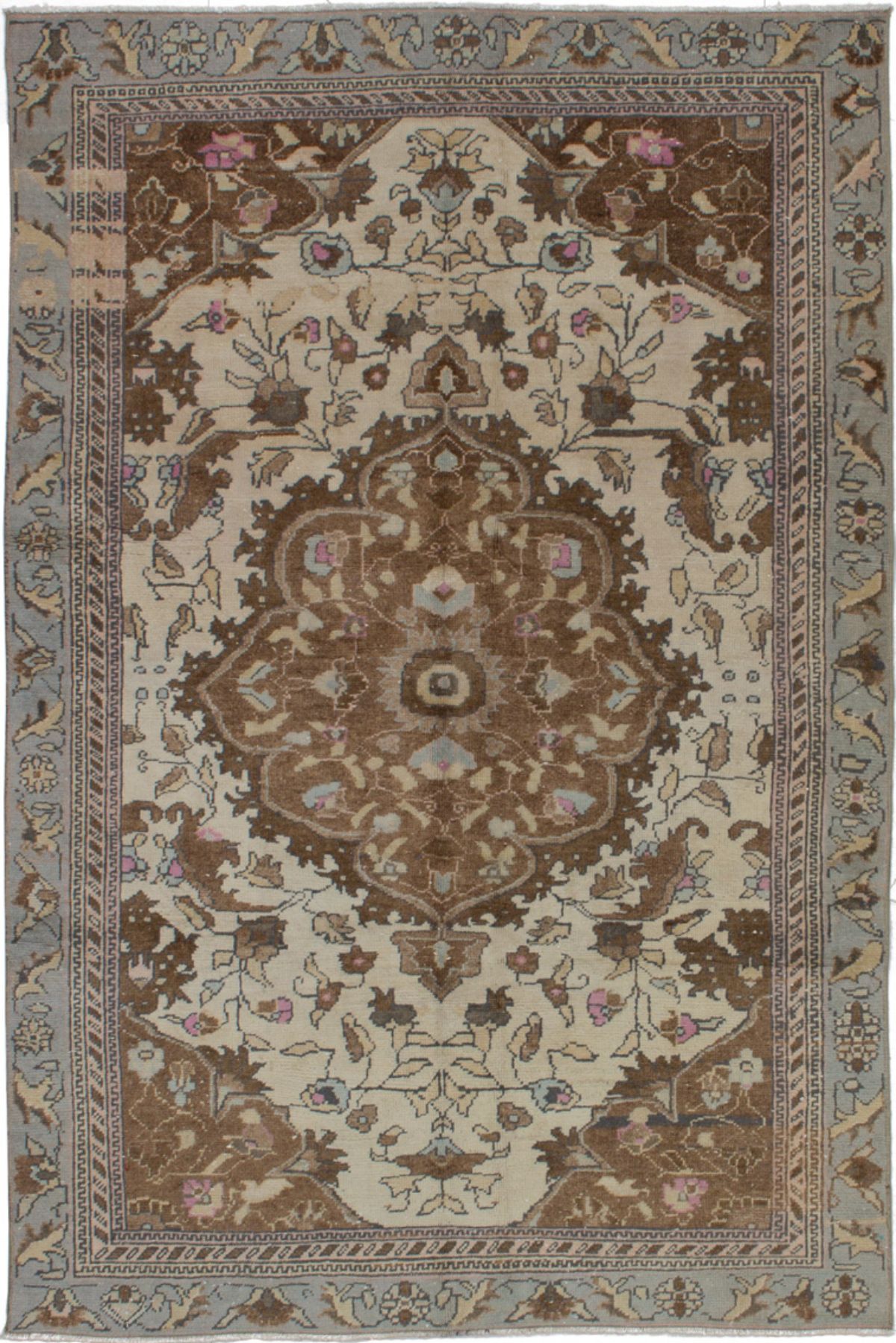 Hand-knotted Melis Vintage Brown, Cream Wool Rug 4'1" x 6'1" Size: 4'1" x 6'1"  