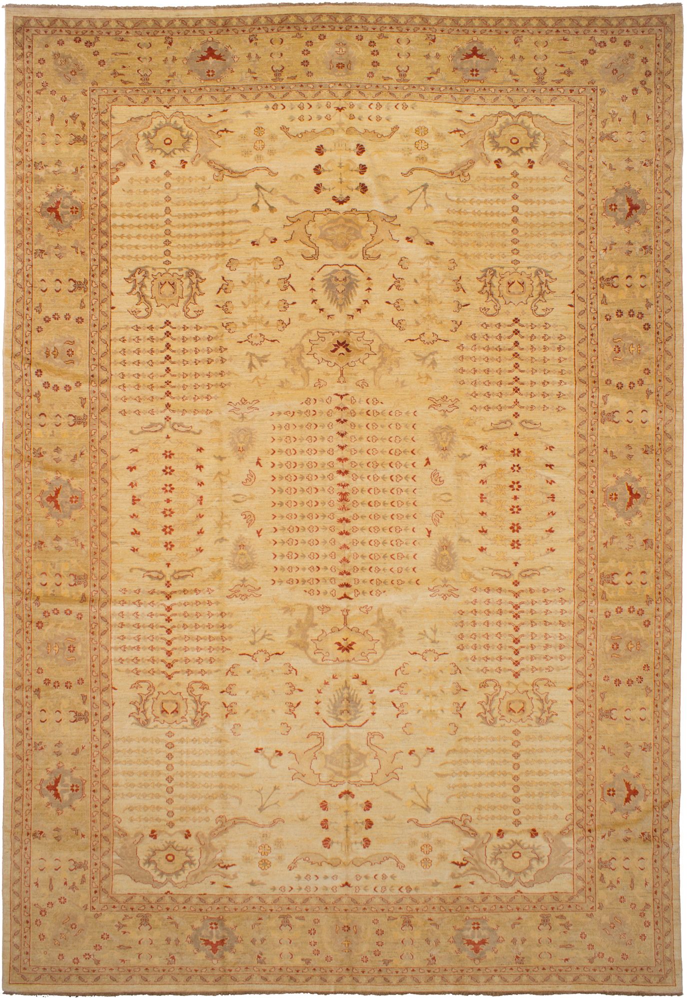 Hand-knotted Peshawar Finest Cream Wool Rug 12'1" x 17'8" Size: 12'1" x 17'8"  