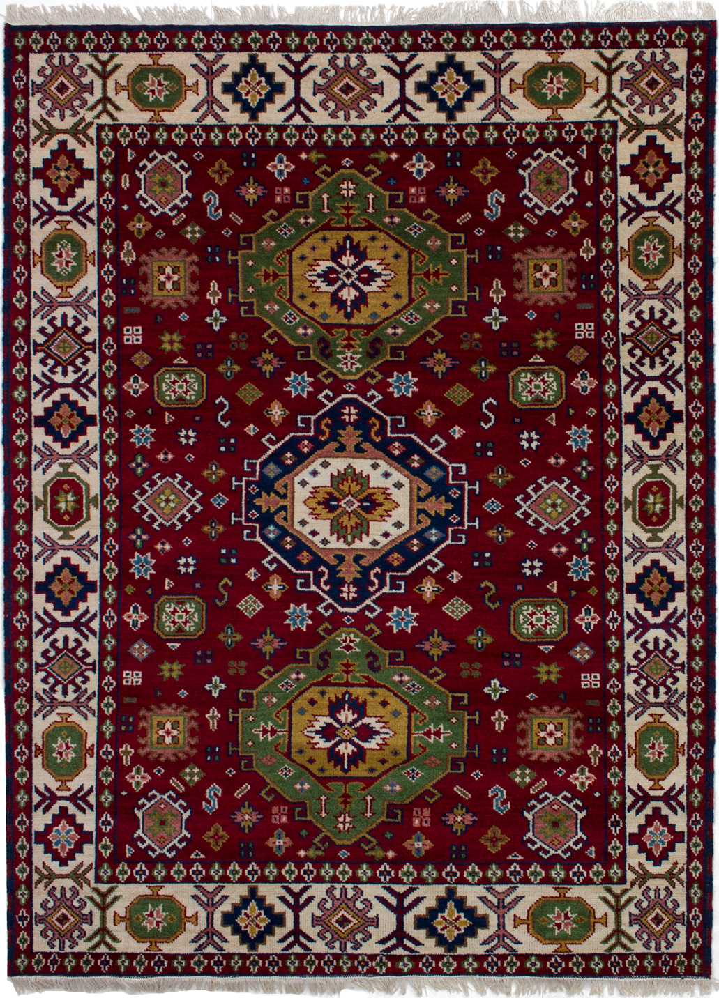 Hand-knotted Royal Kazak Dark Red Wool Rug 5'5" x 7'5" Size: 5'5" x 7'5"  