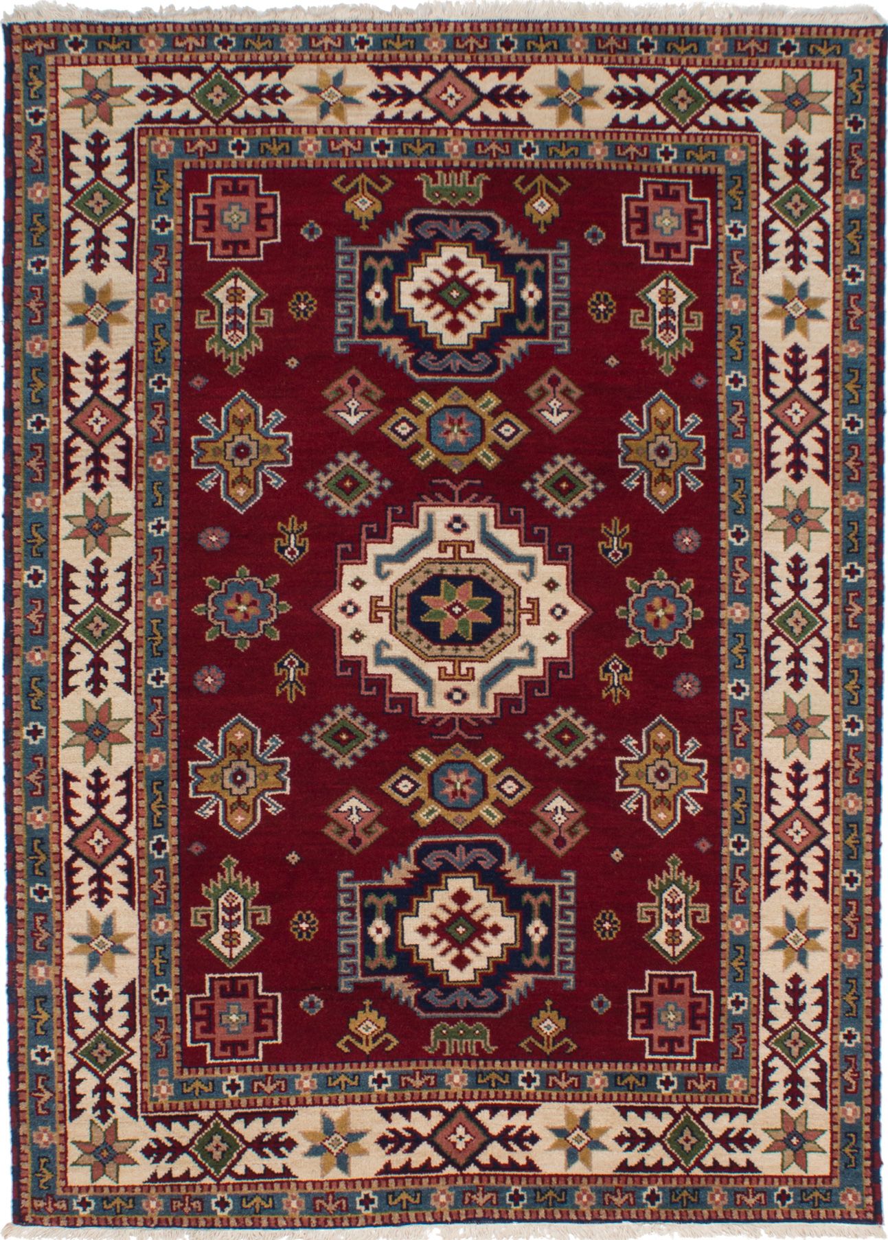 Hand-knotted Royal Kazak Dark Red Wool Rug 5'6" x 7'7" Size: 5'6" x 7'7"  