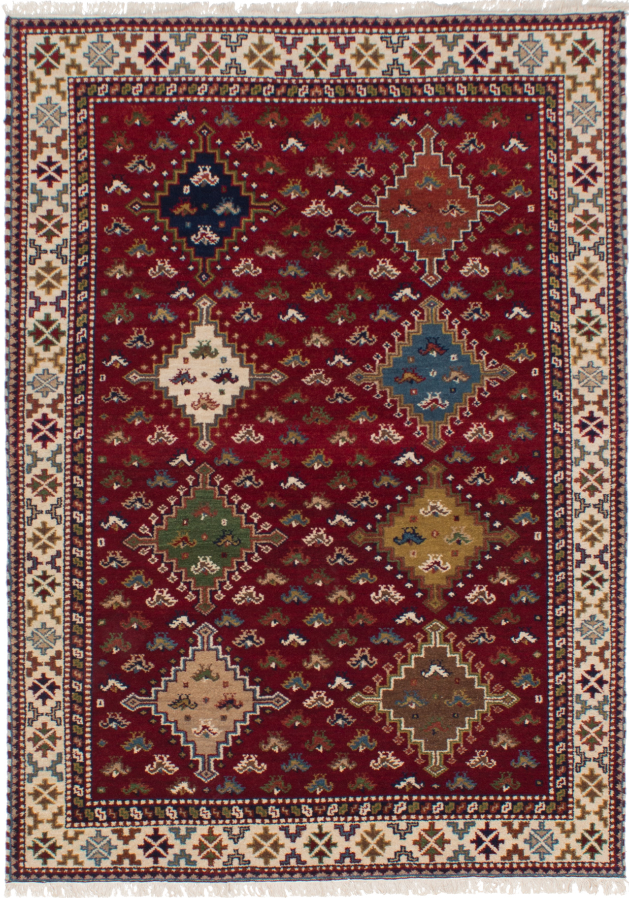 Hand-knotted Royal Kazak Dark Red Wool Rug 5'4" x 7'6" Size: 5'4" x 7'6"  