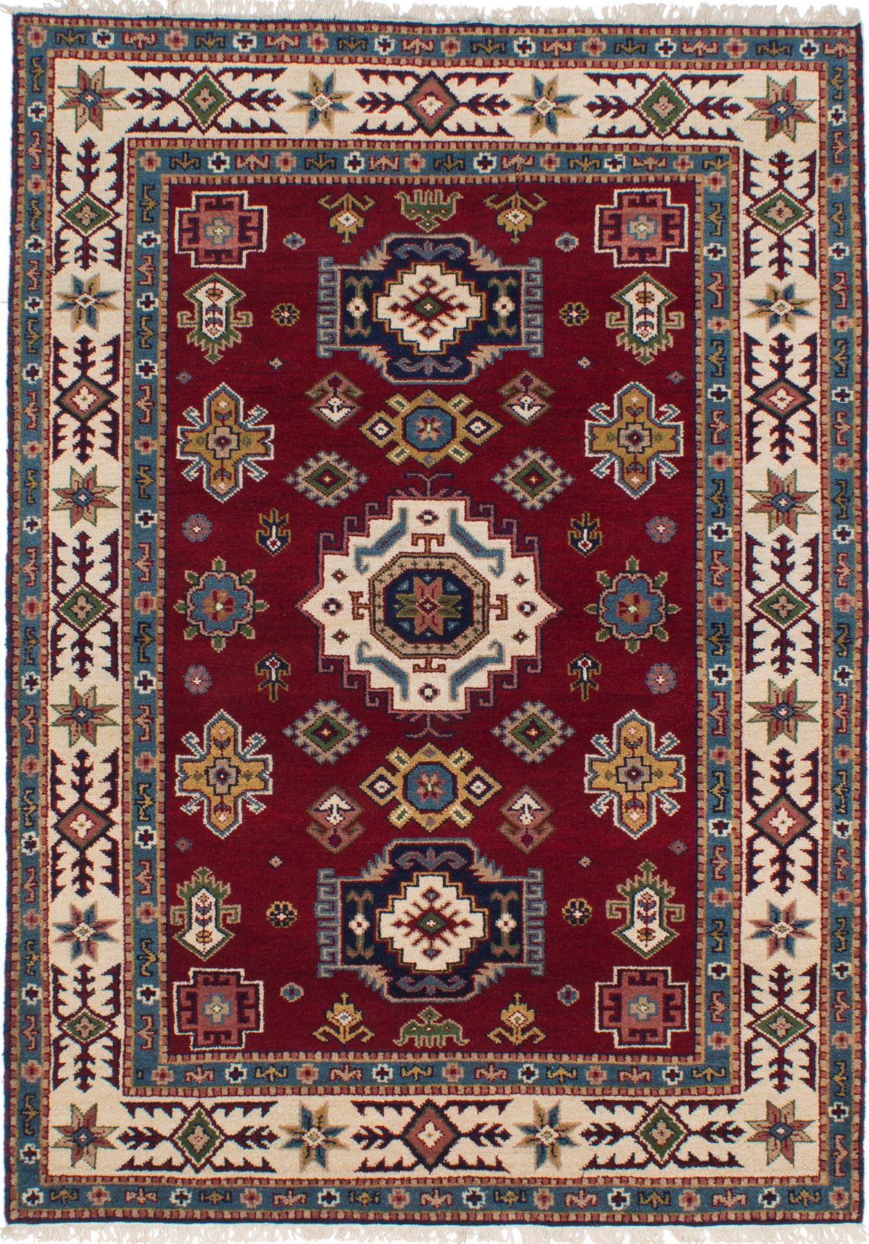 Hand-knotted Finest Kazak Dark Red Wool Rug 5'4" x 7'7" Size: 5'4" x 7'7"  
