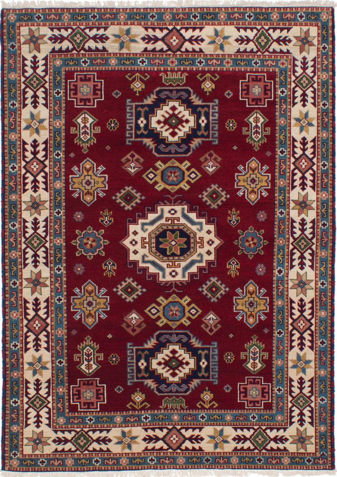 Hand-knotted Finest Kazak Red Wool Rug 5'3" x 7'8" Size: 5'3" x 7'8"  