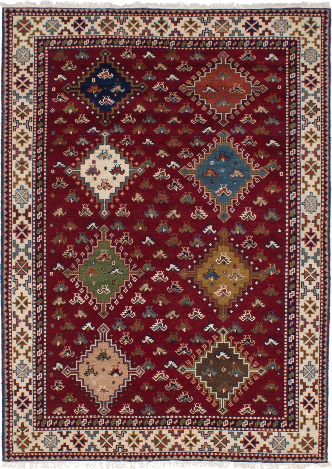 Hand-knotted Finest Kazak Dark Red Wool Rug 5'6" x 7'7" Size: 5'6" x 7'7"  