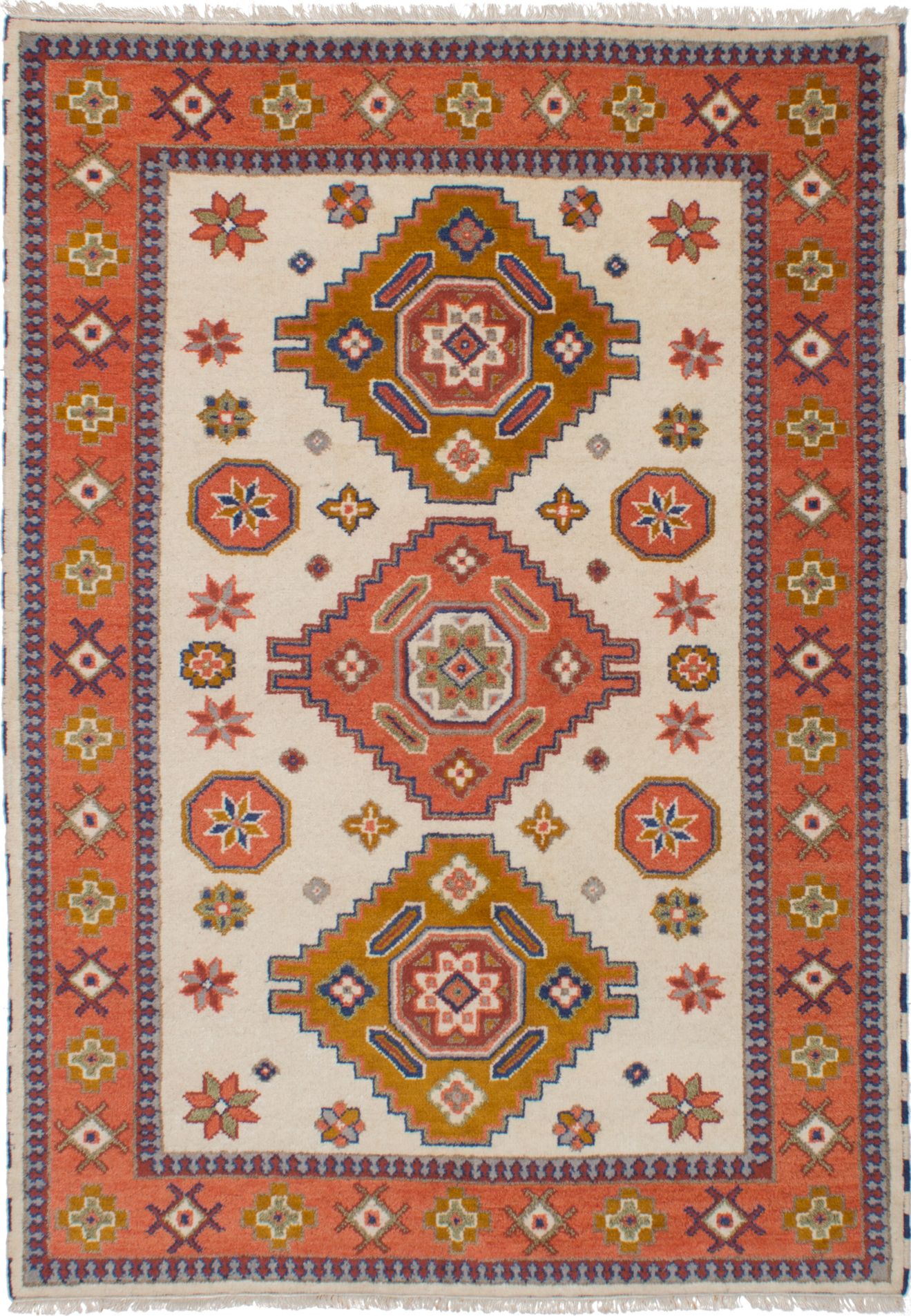 Hand-knotted Royal Kazak Cream, Light Red Wool Rug 5'7" x 8'0"  Size: 5'7" x 8'0"  