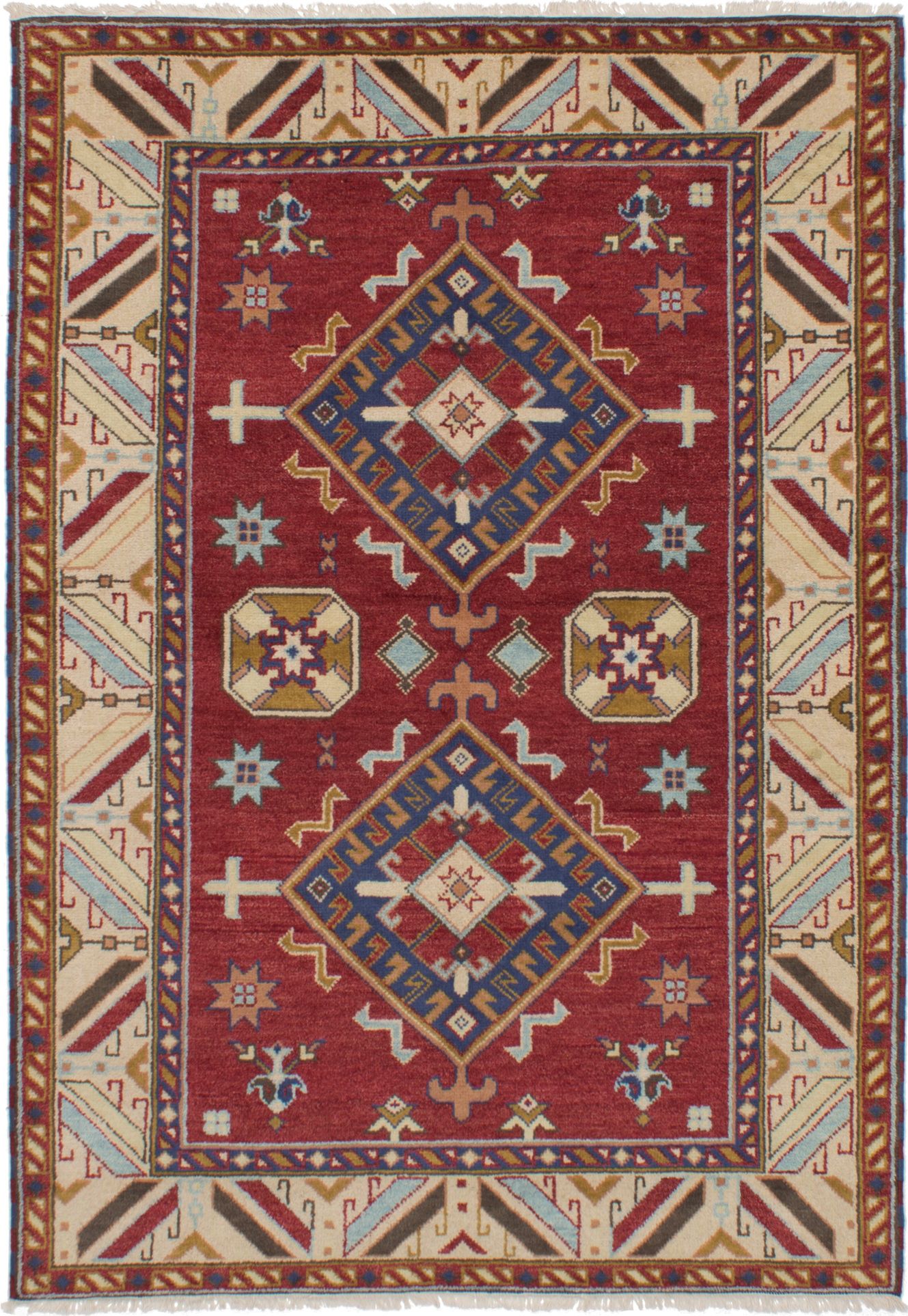 Hand-knotted Royal Kazak Dark Red Wool Rug 5'9" x 8'2" Size: 5'9" x 8'2"  