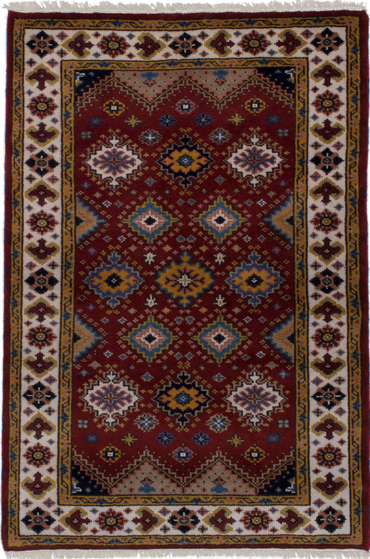 Hand-knotted Royal Kazak Dark Red Wool Rug 4'0" x 5'10"  Size: 4'0" x 5'10"  