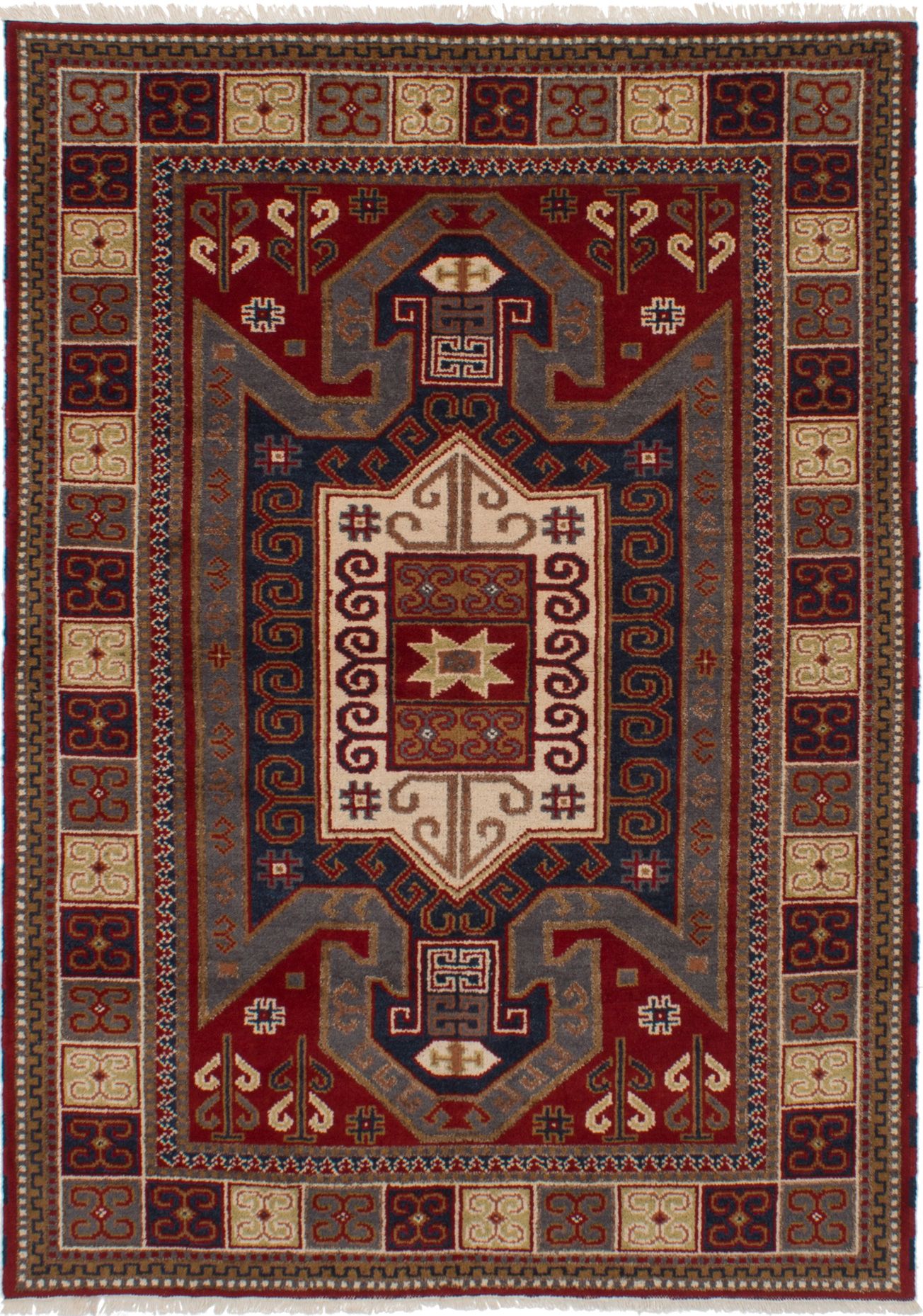 Hand-knotted Royal Kazak Red Wool Rug 5'7" x 7'10" (16) Size: 5'7" x 7'10"  