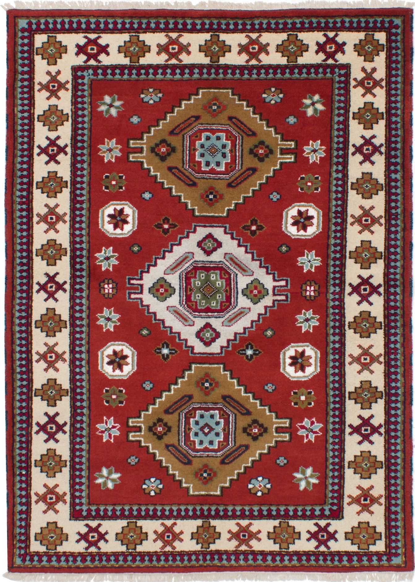 Hand-knotted Royal Kazak Red Wool Rug 5'9" x 7'11"  Size: 5'9" x 7'11"  
