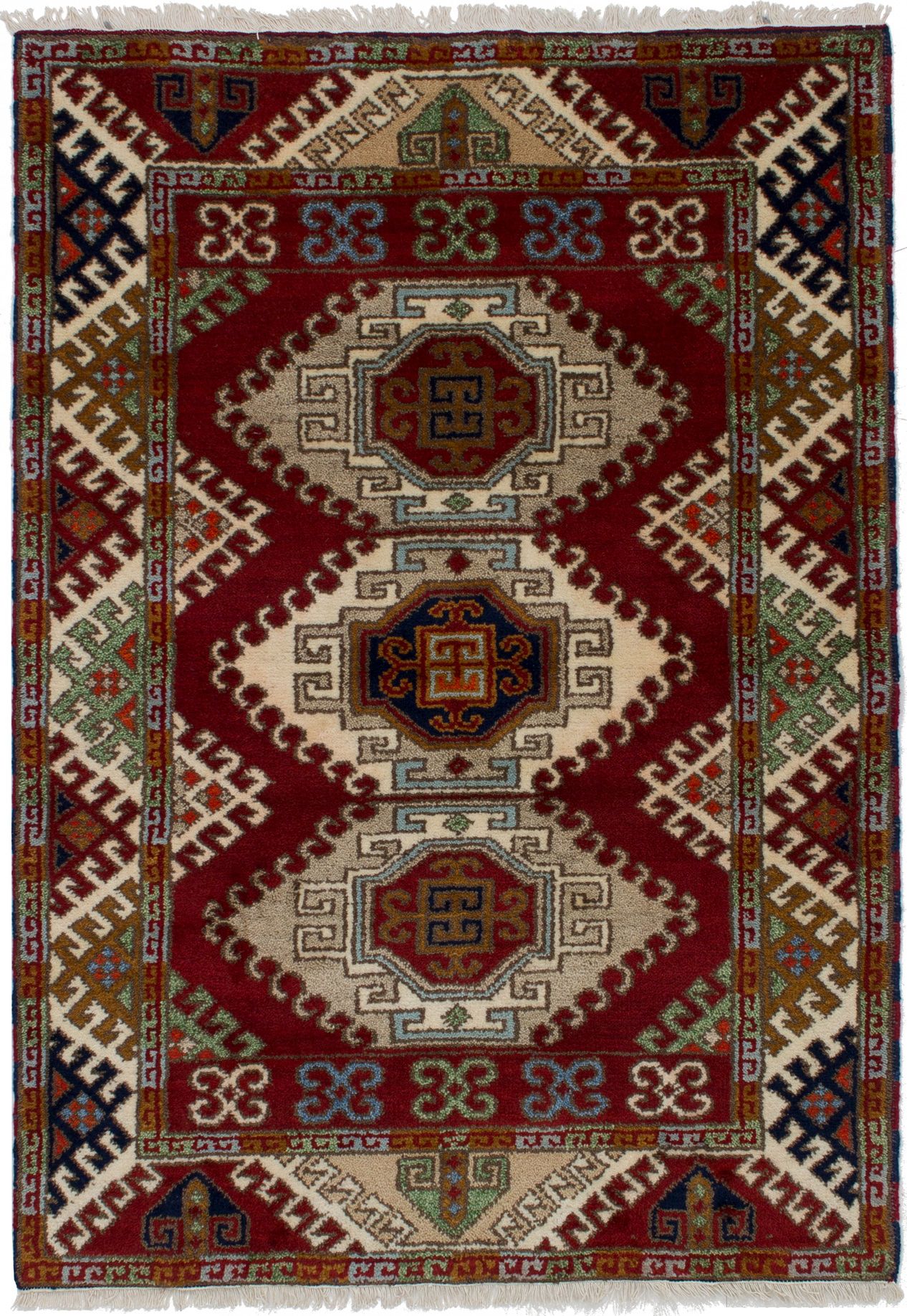 Hand-knotted Royal Kazak Red Wool Rug 4'1" x 5'9"  Size: 4'1" x 5'9"  