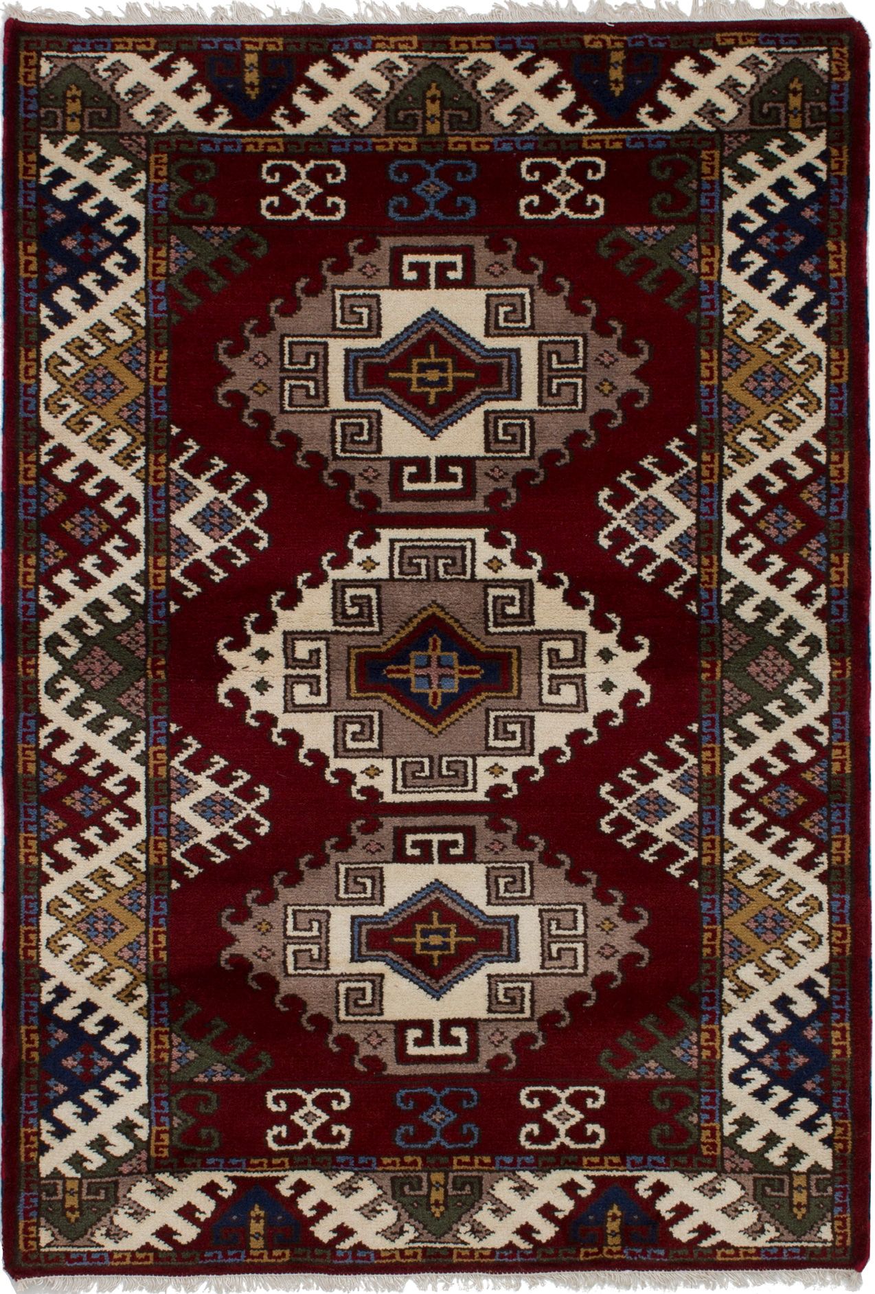 Hand-knotted Royal Kazak Dark Red, Red Wool Rug 4'0" x 5'11" Size: 4'0" x 5'11"  