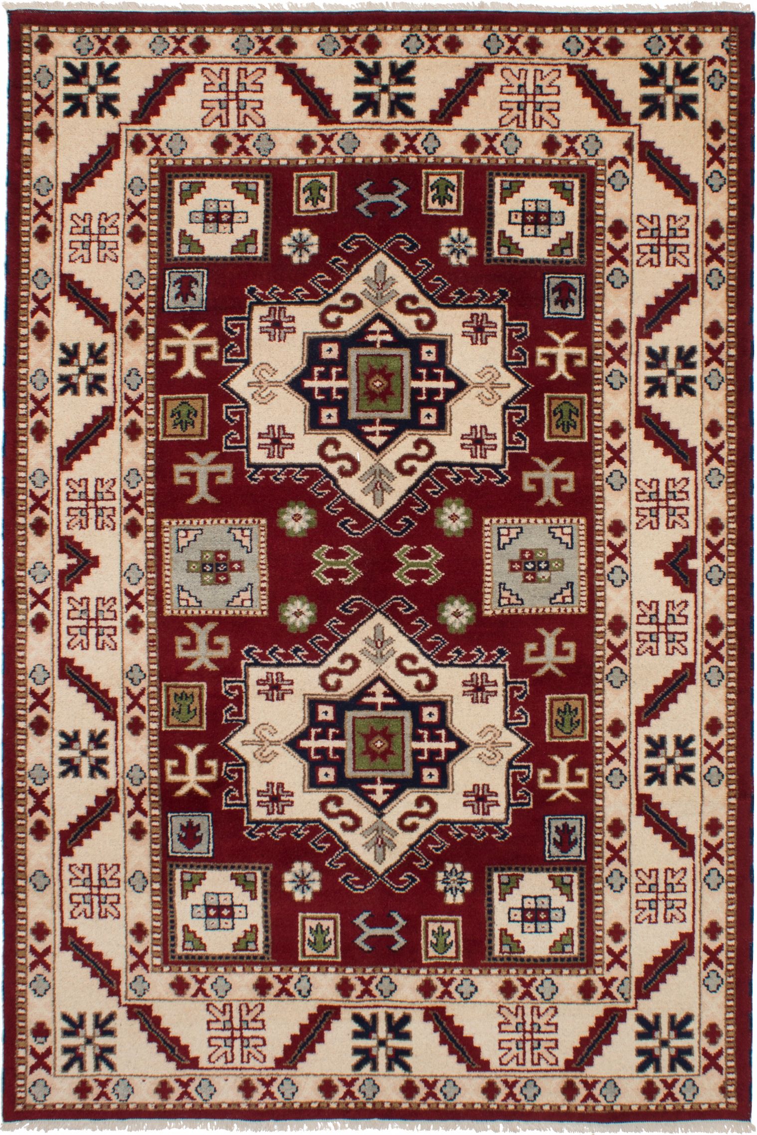 Hand-knotted Royal Kazak Red Wool Rug 6'7" x 9'9"  Size: 6'7" x 9'9"  