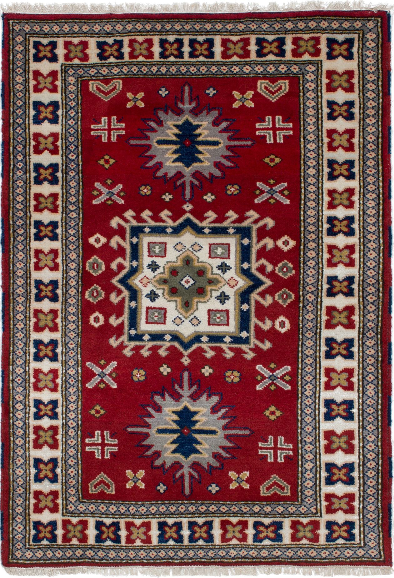 Hand-knotted Royal Kazak Red Wool Rug 4'1" x 5'10"  Size: 4'1" x 5'10"  
