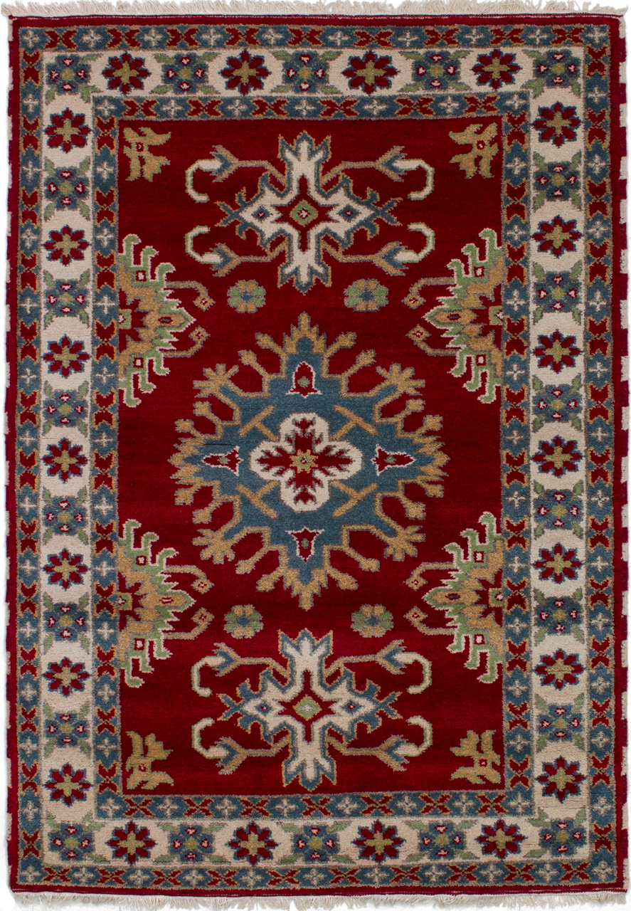 Hand-knotted Royal Kazak Red Wool Rug 4'4" x 6'1"  Size: 4'4" x 6'1"  