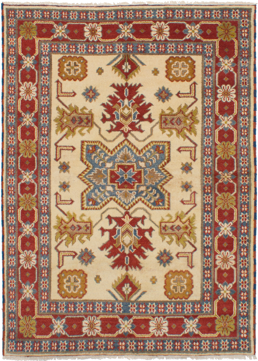 Hand-knotted Royal Kazak Ivory Wool Rug 5'8" x 7'9" Size: 5'8" x 7'9"  