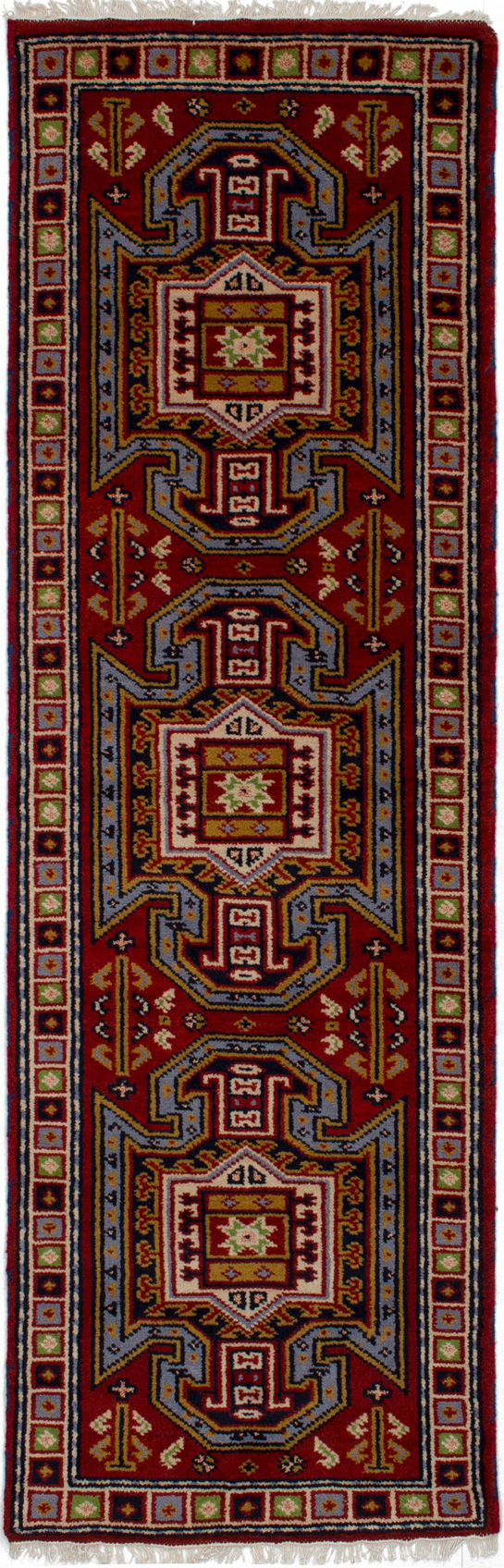 Hand-knotted Royal Kazak Dark Red Wool Rug 2'7" x 8'0"  Size: 2'7" x 8'0"  