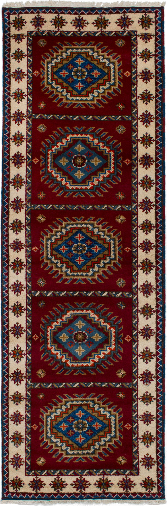 Hand-knotted Royal Kazak Dark Red Wool Rug 2'9" x 8'5"  Size: 2'9" x 8'5"  