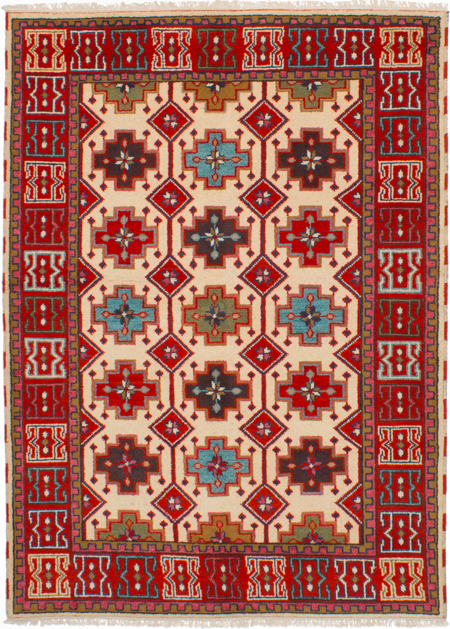 Hand-knotted Royal Kazak Ivory Wool Rug 5'8" x 7'11" Size: 5'8" x 7'11"  