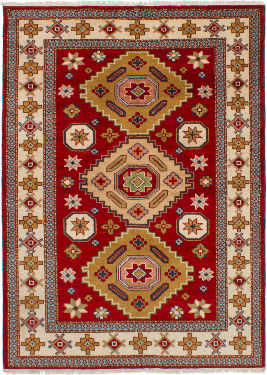Hand-knotted Royal Kazak Red Wool Rug 5'8" x 7'10" (21) Size: 5'8" x 7'10"  