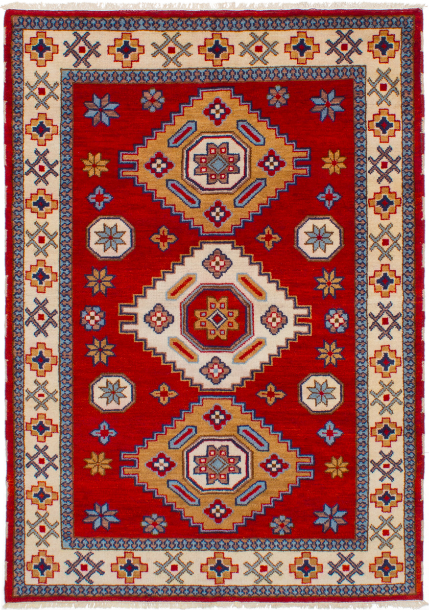 Hand-knotted Royal Kazak Red Wool Rug 5'8" x 7'10" (22) Size: 5'8" x 7'10"  
