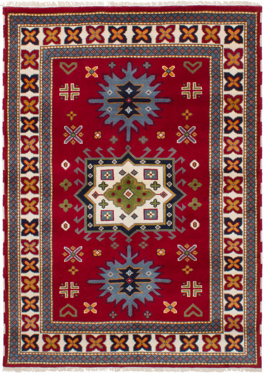 Hand-knotted Royal Kazak Dark Red Wool Rug 5'8" x 7'11"  Size: 5'8" x 7'11"  