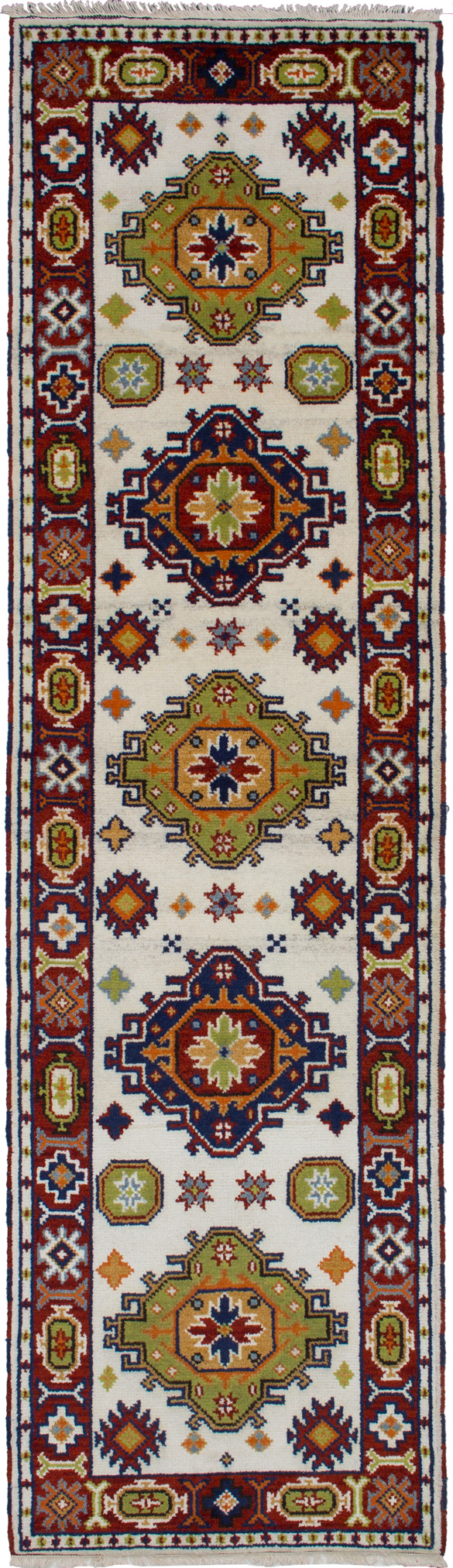 Hand-knotted Royal Kazak Cream Wool Rug 2'8" x 9'11"  Size: 2'8" x 9'11"  