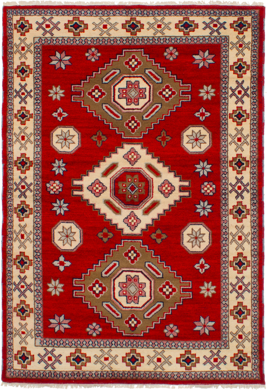 Hand-knotted Royal Kazak Red Wool Rug 5'7" x 8'2"  Size: 5'7" x 8'2"  