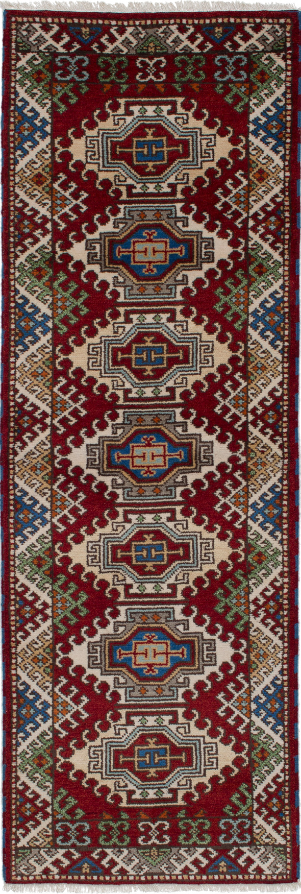 Hand-knotted Royal Kazak Dark Red Wool Rug 2'9" x 8'2"  Size: 2'9" x 8'2"  