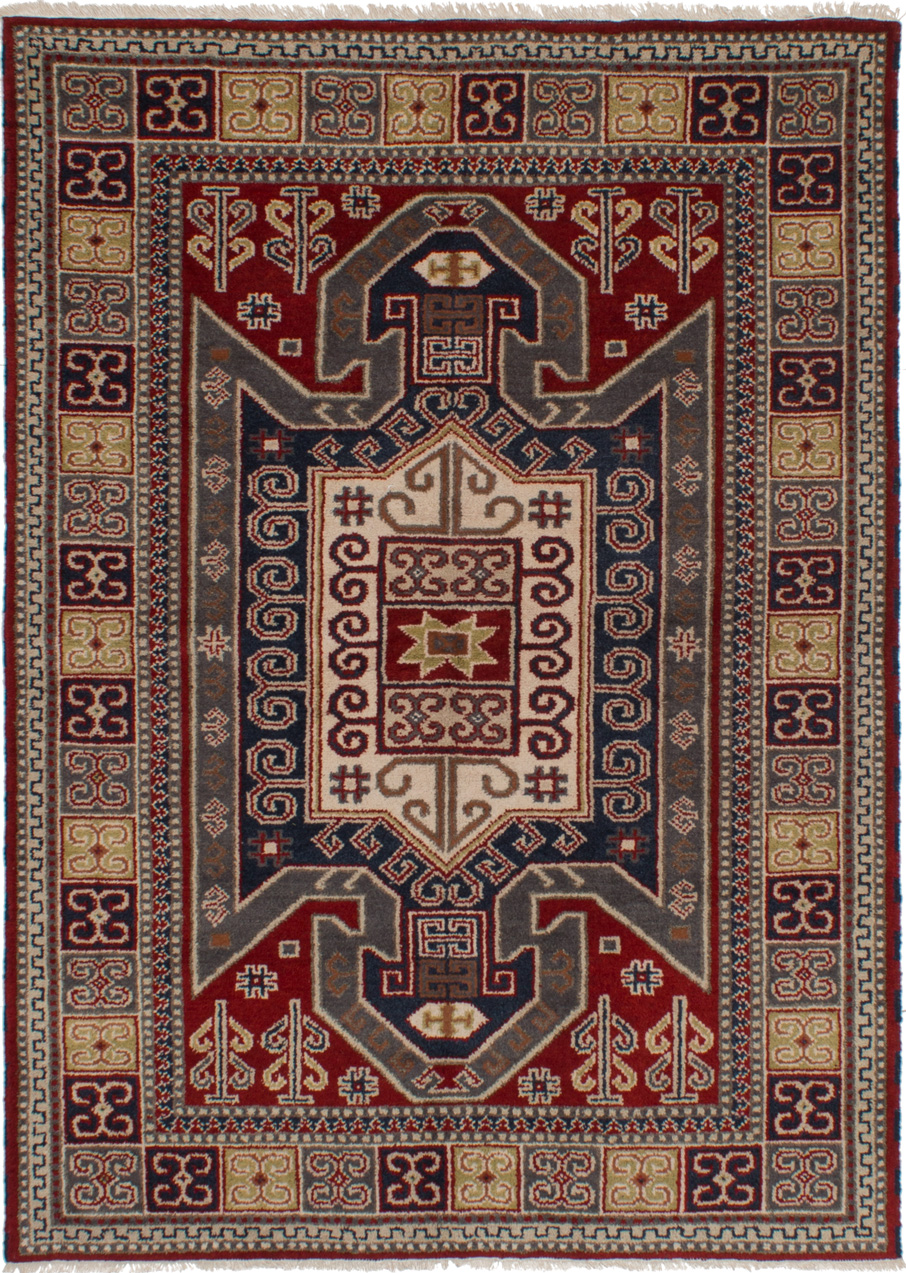 Hand-knotted Royal Kazak Red Wool Rug 5'7" x 7'10" (18) Size: 5'7" x 7'10"  