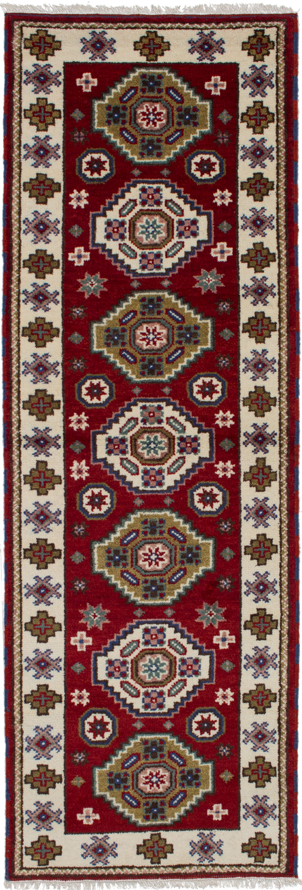 Hand-knotted Royal Kazak Dark Red Wool Rug 2'8" x 8'3"  Size: 2'8" x 8'3"  
