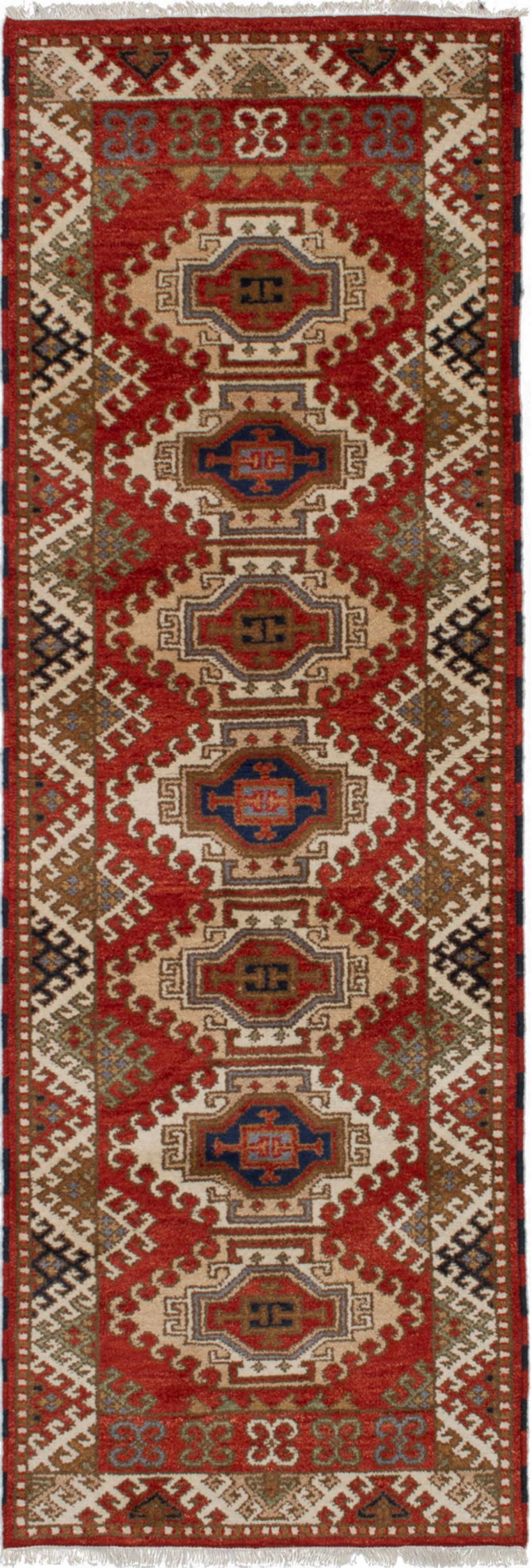 Hand-knotted Royal Kazak Red Wool Rug 2'8" x 8'1"  Size: 2'8" x 8'1"  