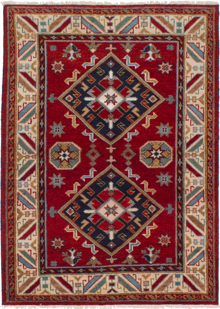 Hand-knotted Royal Kazak Dark Red Wool Rug 4'9" x 6'6"  Size: 4'9" x 6'6"  