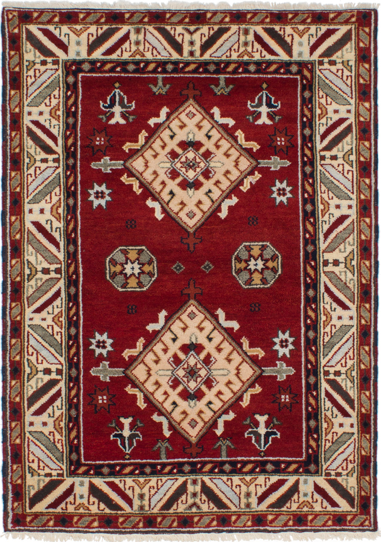 Hand-knotted Royal Kazak Red Wool Rug 4'9" x 6'8"  Size: 4'9" x 6'8"  