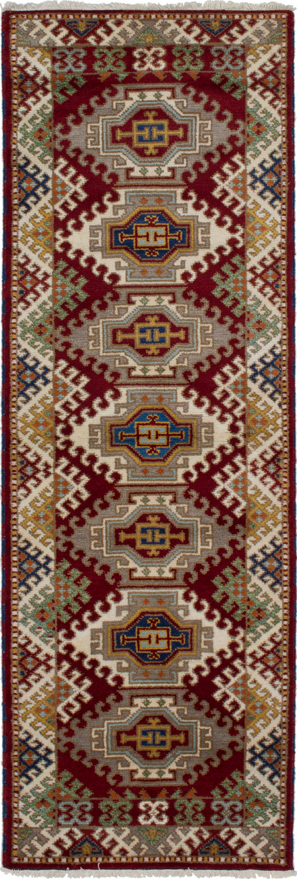 Hand-knotted Royal Kazak Dark Red Wool Rug 2'9" x 8'2"  Size: 2'9" x 8'2"  