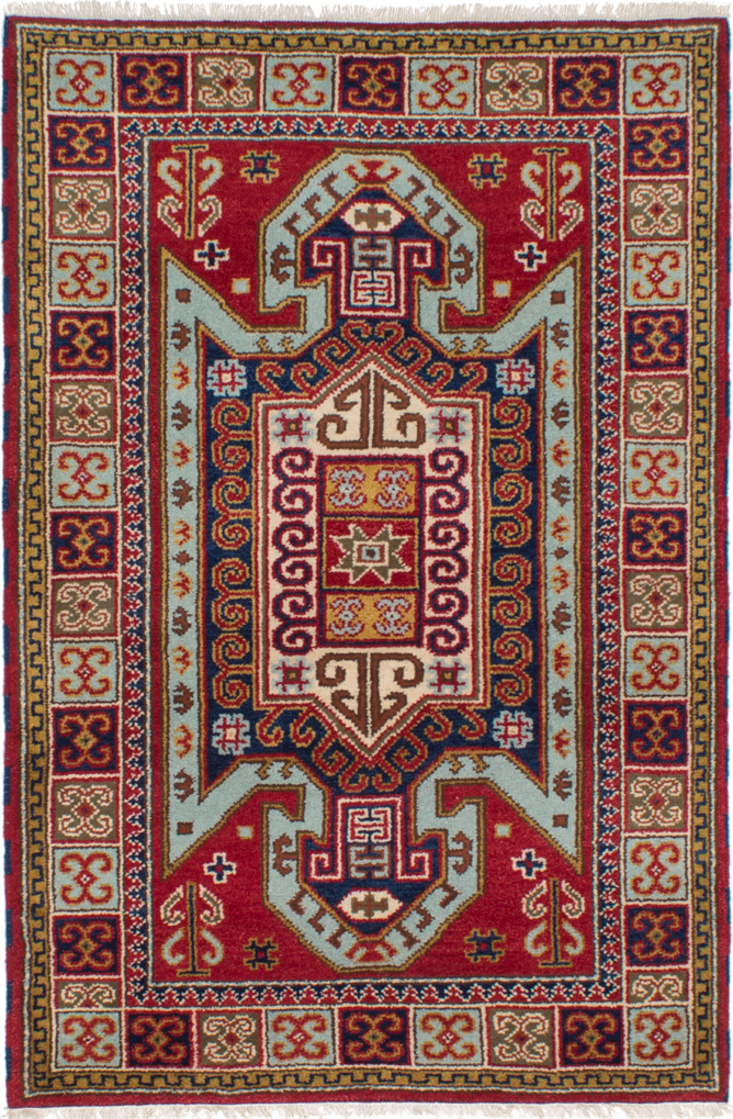 Hand-knotted Royal Kazak Red Wool Rug 4'1" x 6'1"  Size: 4'1" x 6'1"  