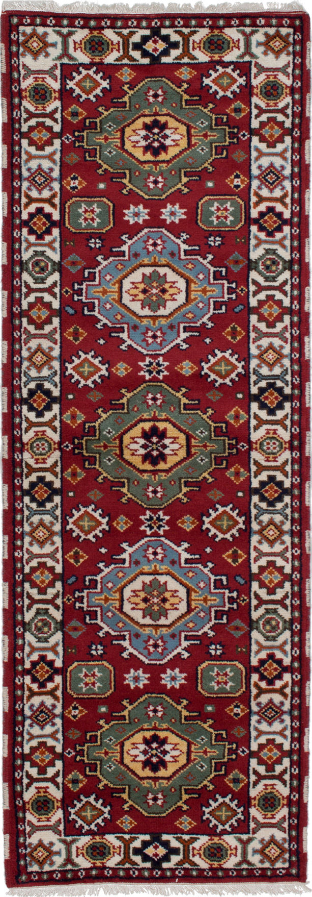 Hand-knotted Royal Kazak Red Wool Rug 2'10" x 8'2"  Size: 2'10" x 8'2"  
