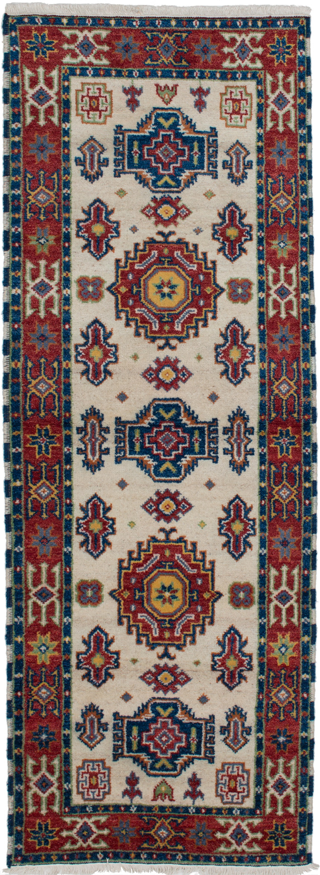 Hand-knotted Royal Kazak Cream Wool Rug 2'10" x 7'11" Size: 2'10" x 7'11"  