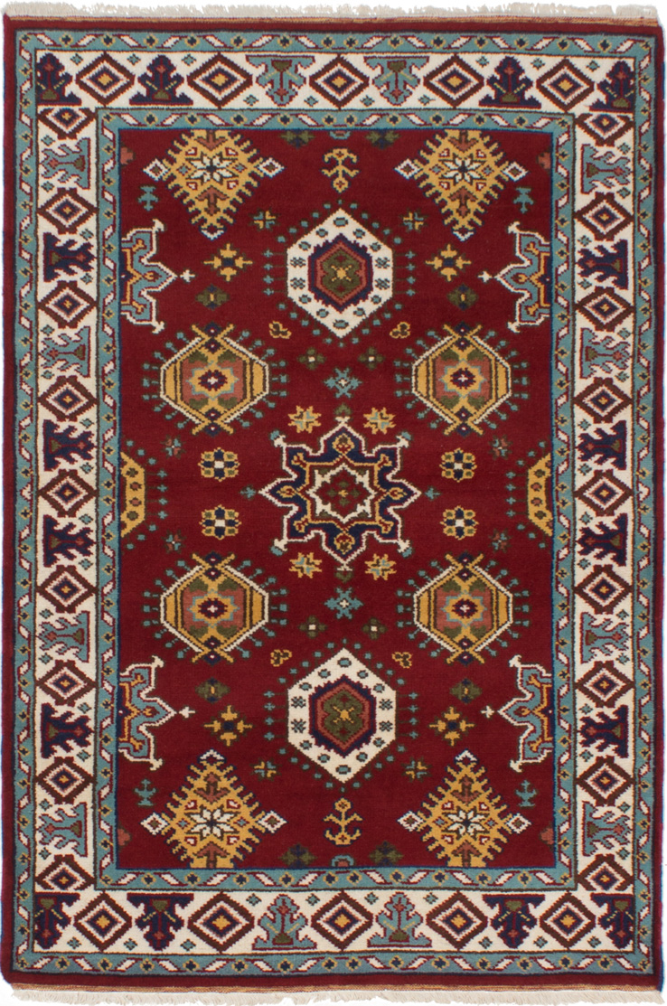 Hand-knotted Royal Kazak Dark Red Wool Rug 4'7" x 6'8" Size: 4'7" x 6'8"  