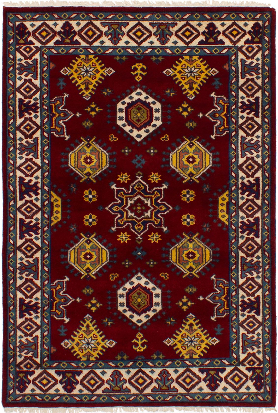 Hand-knotted Royal Kazak Dark Red Wool Rug 4'7" x 6'9" Size: 4'7" x 6'9"  