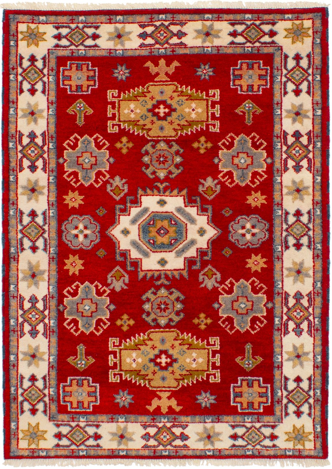 Hand-knotted Royal Kazak Red Wool Rug 4'6" x 6'4"  Size: 4'6" x 6'4"  