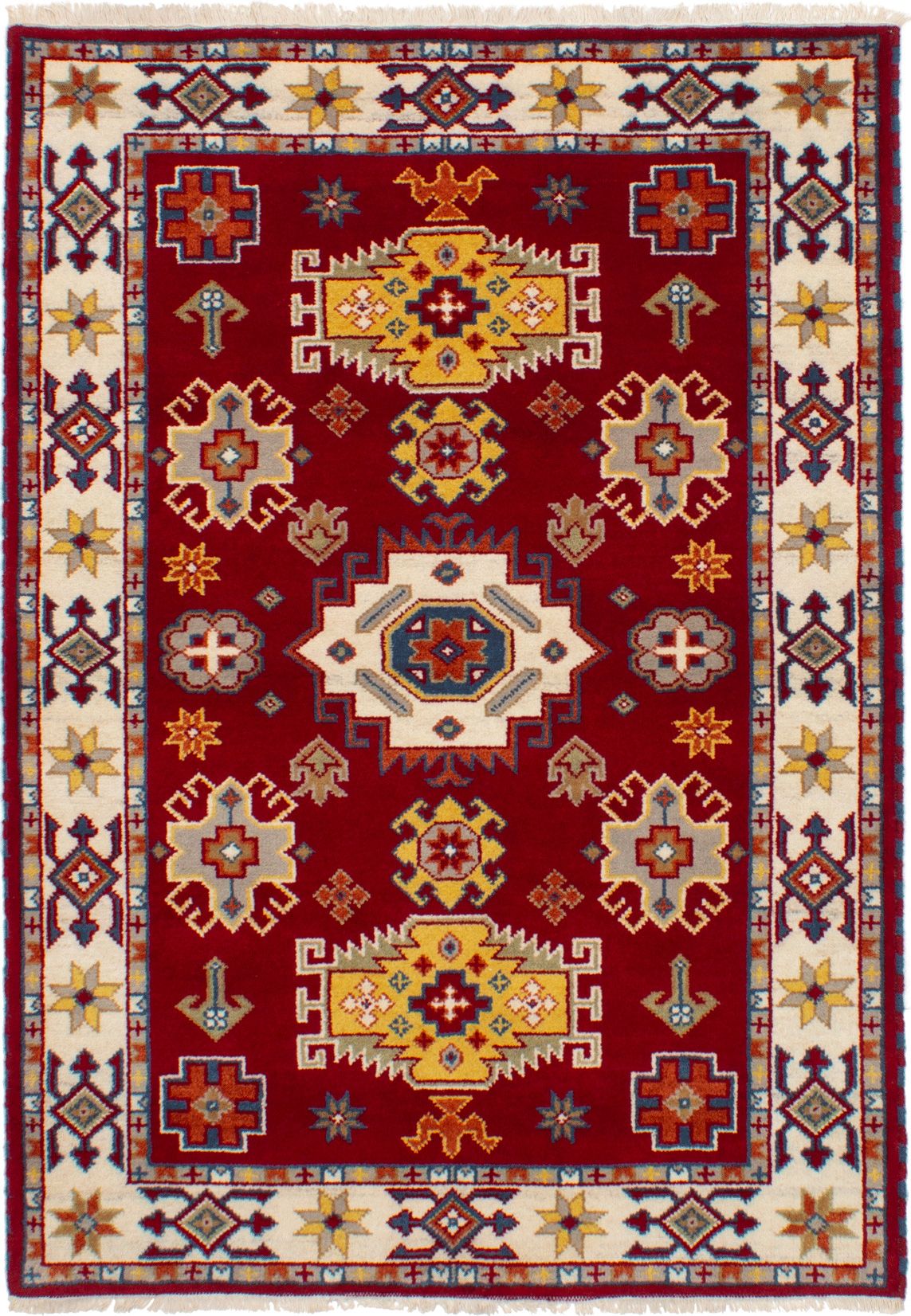Hand-knotted Royal Kazak Dark Red Wool Rug 4'8" x 6'7"  Size: 4'8" x 6'7"  