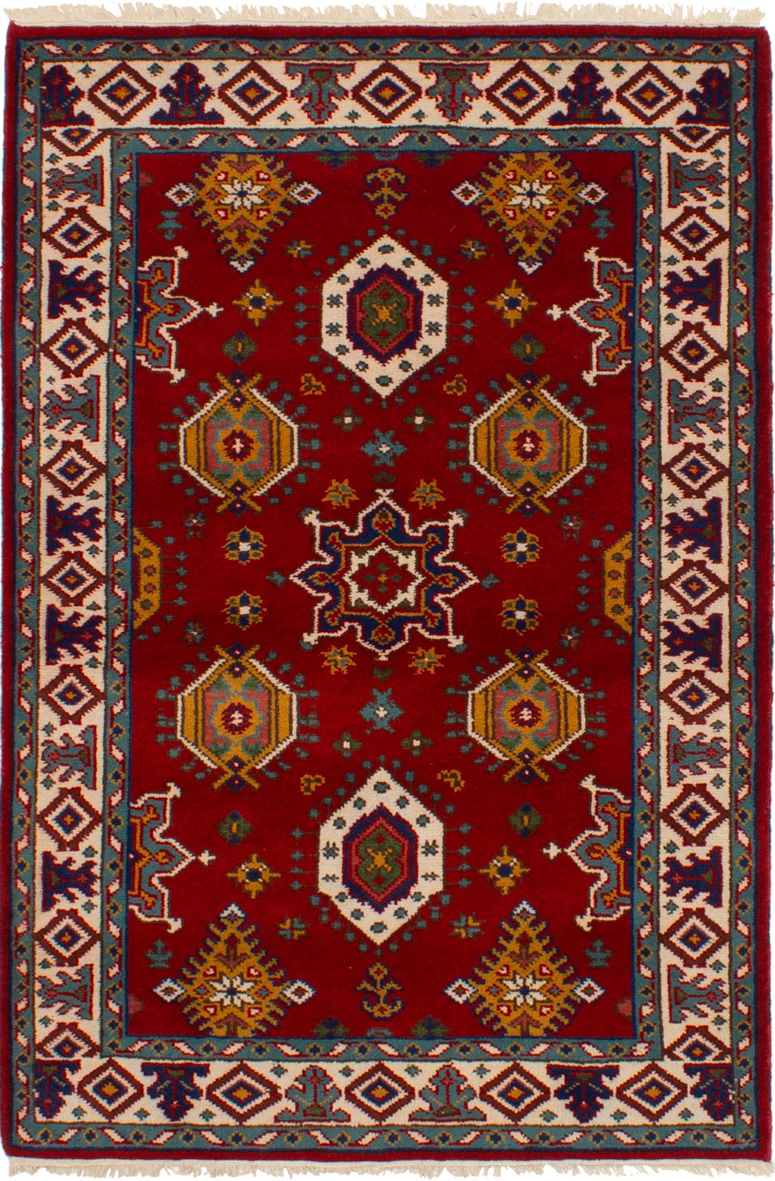 Hand-knotted Royal Kazak Dark Red Wool Rug 4'7" x 6'9"  Size: 4'7" x 6'9"  