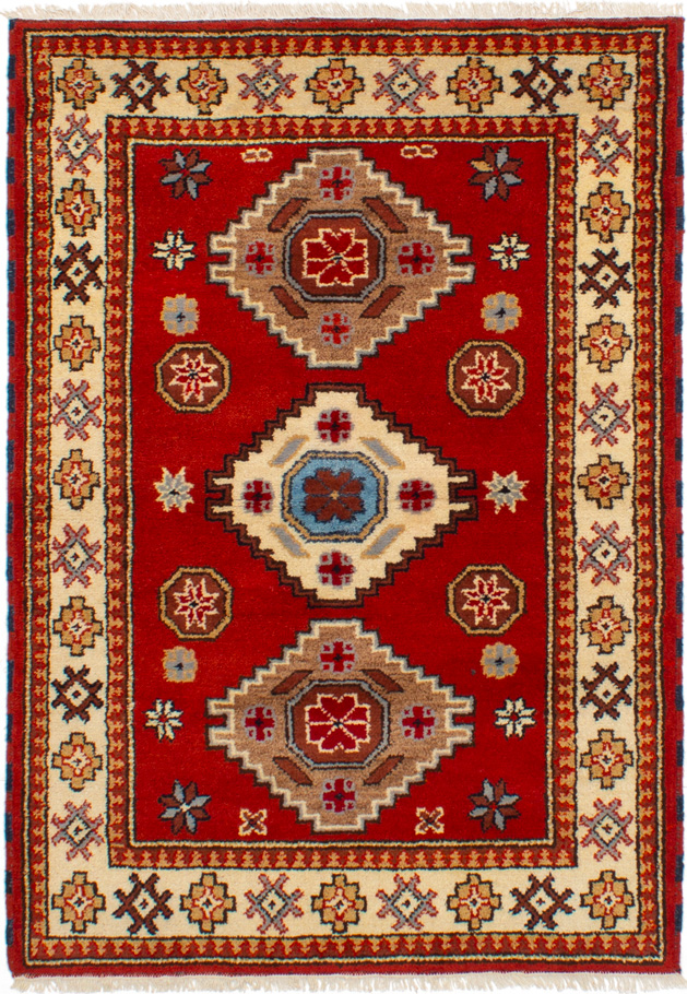 Hand-knotted Royal Kazak Red Wool Rug 4'2" x 6'0"  Size: 4'2" x 6'0"  