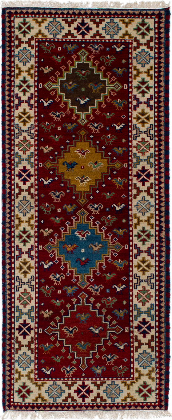 Hand-knotted Royal Kazak Dark Red Wool Rug 2'9" x 6'8" Size: 2'9" x 6'8"  