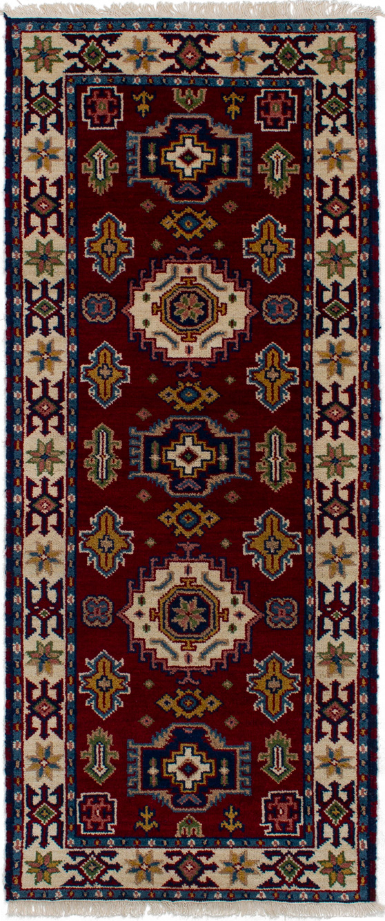 Hand-knotted Royal Kazak Dark Red Wool Rug 2'8" x 6'9" Size: 2'8" x 6'9"  