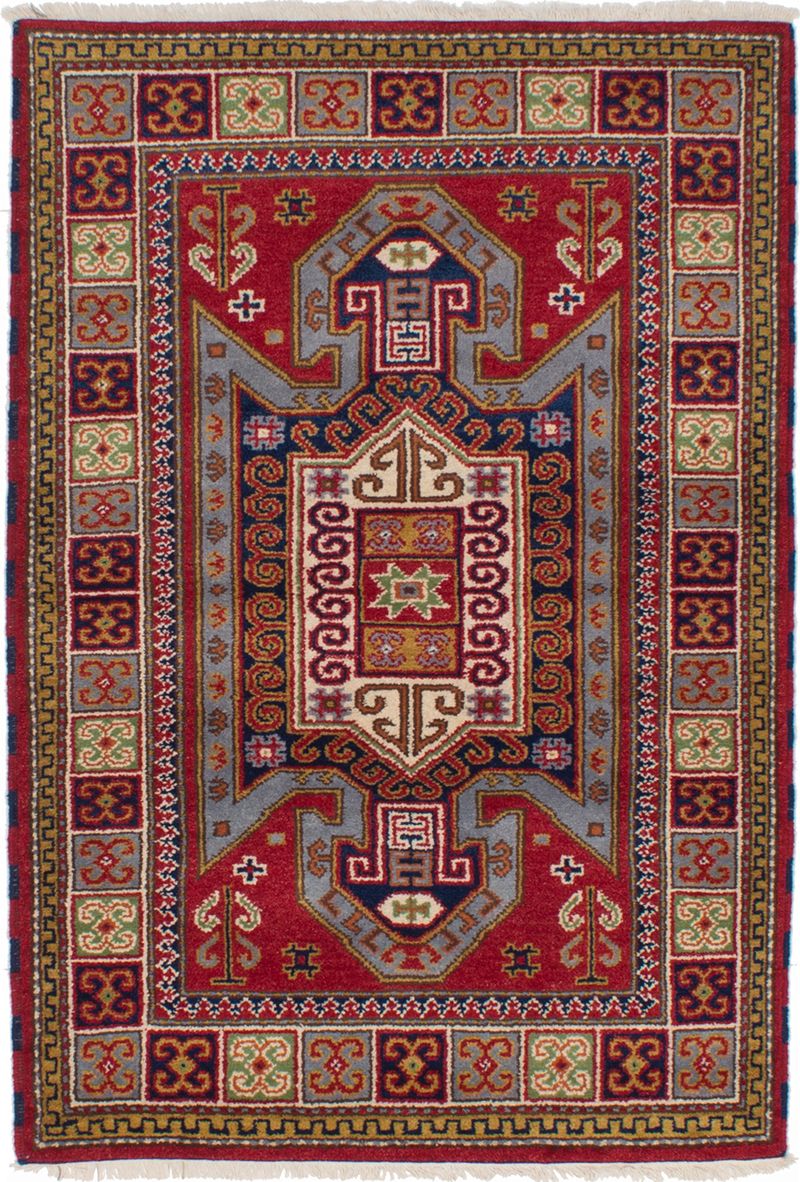 Hand-knotted Royal Kazak Red Wool Rug 4'2" x 6'1"  Size: 4'2" x 6'1"  