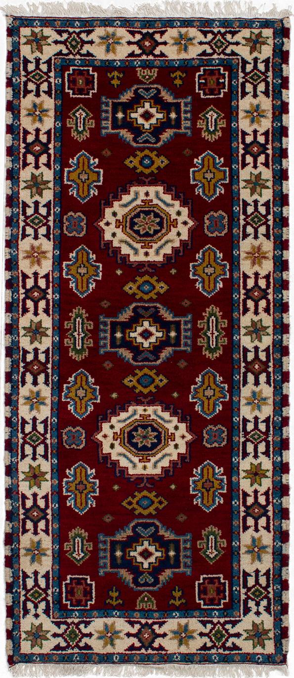 Hand-knotted Royal Kazak Dark Red Wool Rug 2'10" x 6'8" Size: 2'10" x 6'8"  