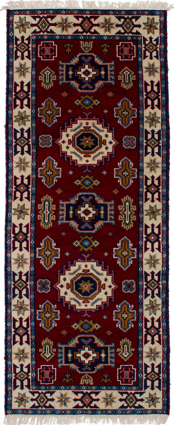 Hand-knotted Royal Kazak Dark Red Wool Rug 2'8" x 6'9"  Size: 2'8" x 6'9"  
