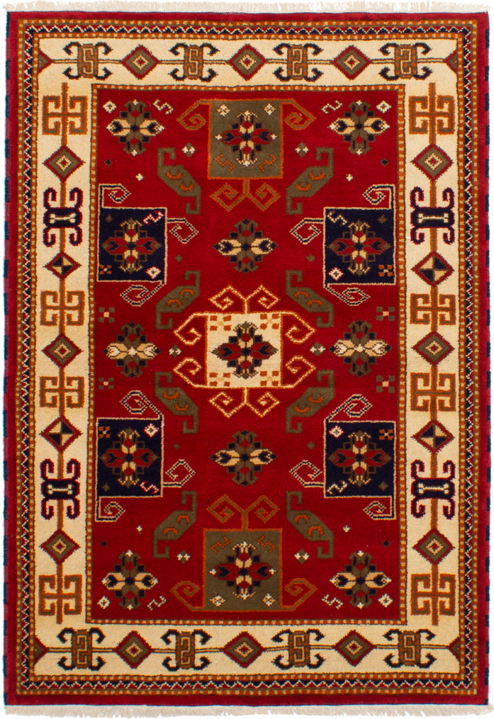 Hand-knotted Royal Kazak Red Wool Rug 4'7" x 6'7"  Size: 4'7" x 6'7"  