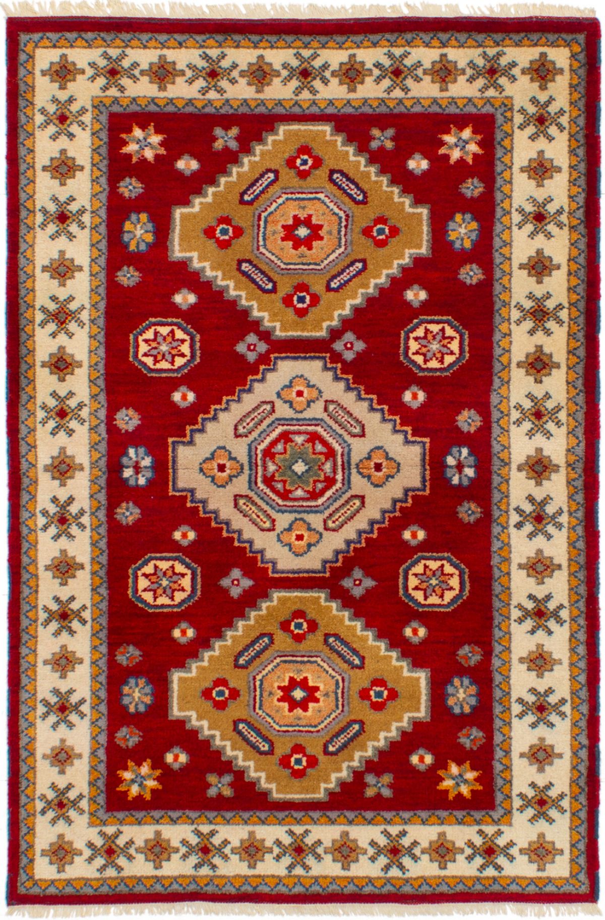 Hand-knotted Royal Kazak Dark Red Wool Rug 4'1" x 6'0"  Size: 4'1" x 6'0"  